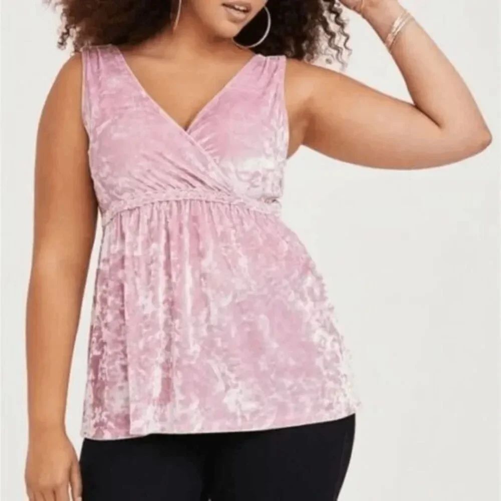Torrid Light Pink Crushed Velvet Surplice Babydoll Tank Blouse 3X NWT - Picture 7 of 7